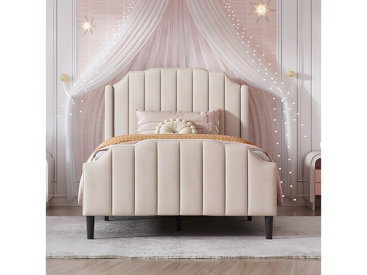 Lit Enfant 90x200 Cm En Forme D'Ours Sweiko - Cadre Rembourré En Velours Doux (Sans Matelas)