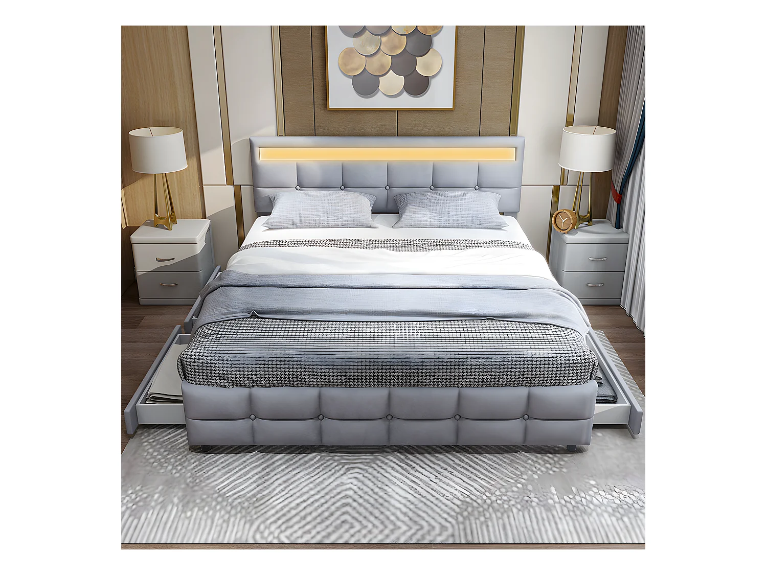 Lit avec tiroirs 180 x 200 cm, Lit double avec 4 tiroirs - Gris velours - Sweiko