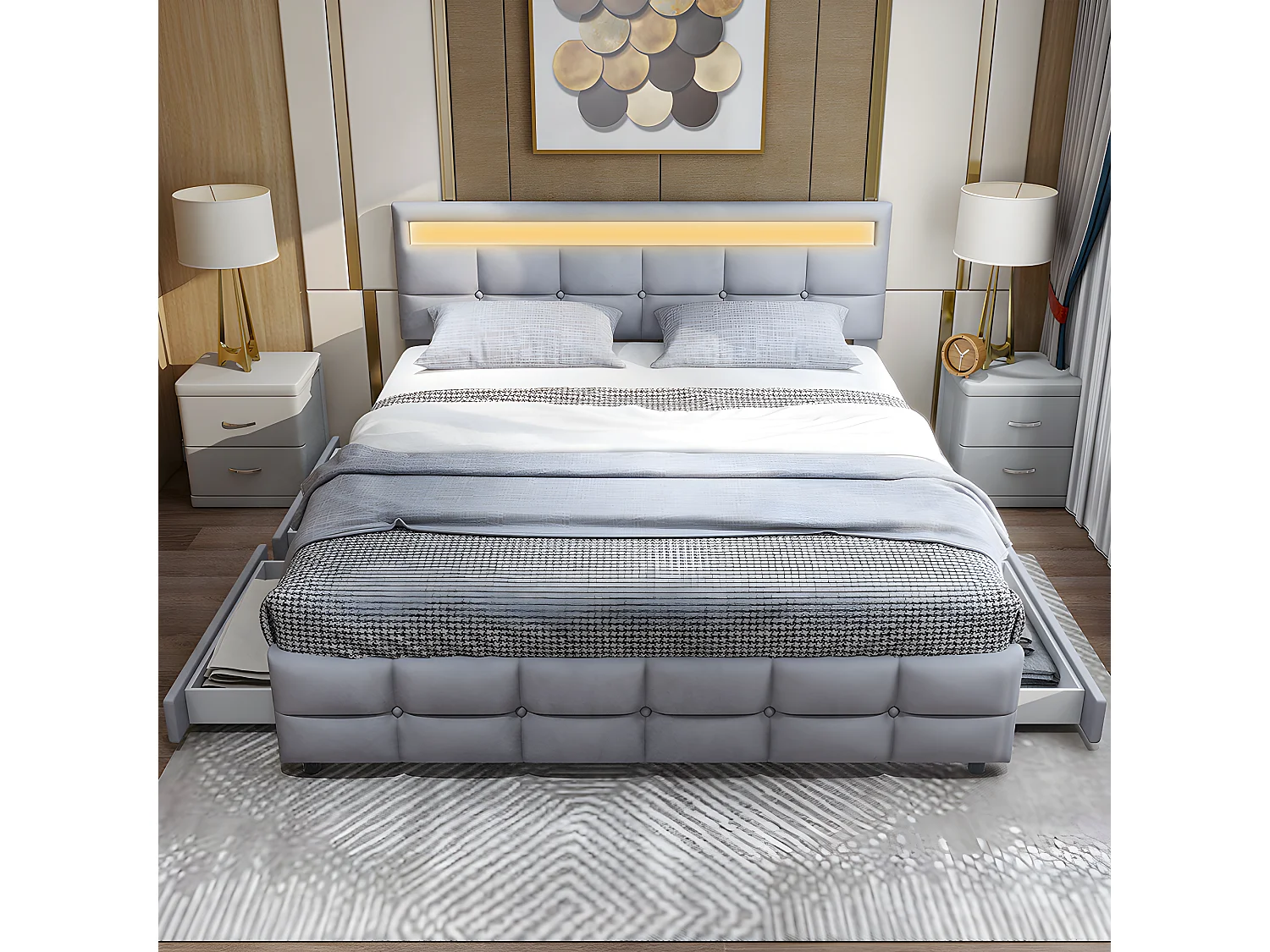 Lit avec tiroirs 180 x 200 cm, Lit double avec 4 tiroirs - Gris velours - Sweiko