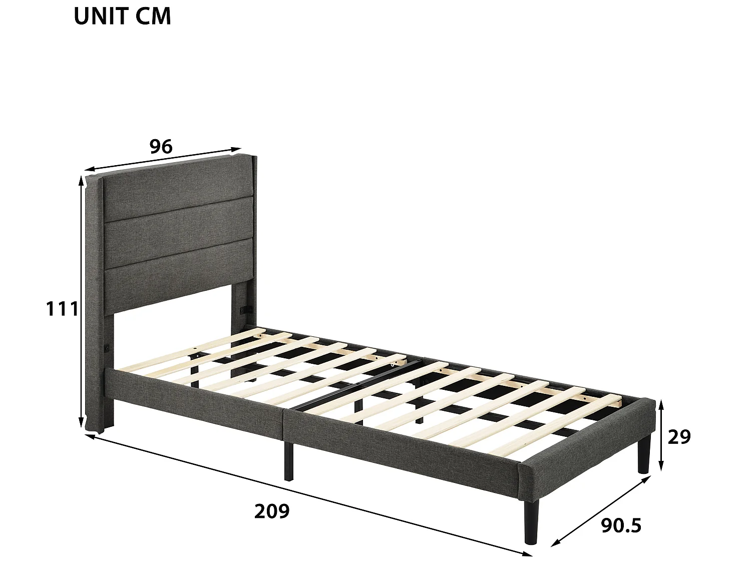 Lit adulte Lit rembourré cadre de lit - 90 x 200 cm - Sweiko