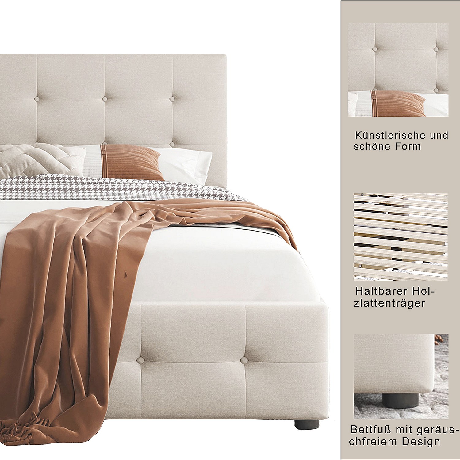 Canapé-lit 90x200 Cm Avec Rangements Et LED – Transformable, Ports USB/Type-C – Velours Beige, Dimensions 211,5x101,5x90 Cm