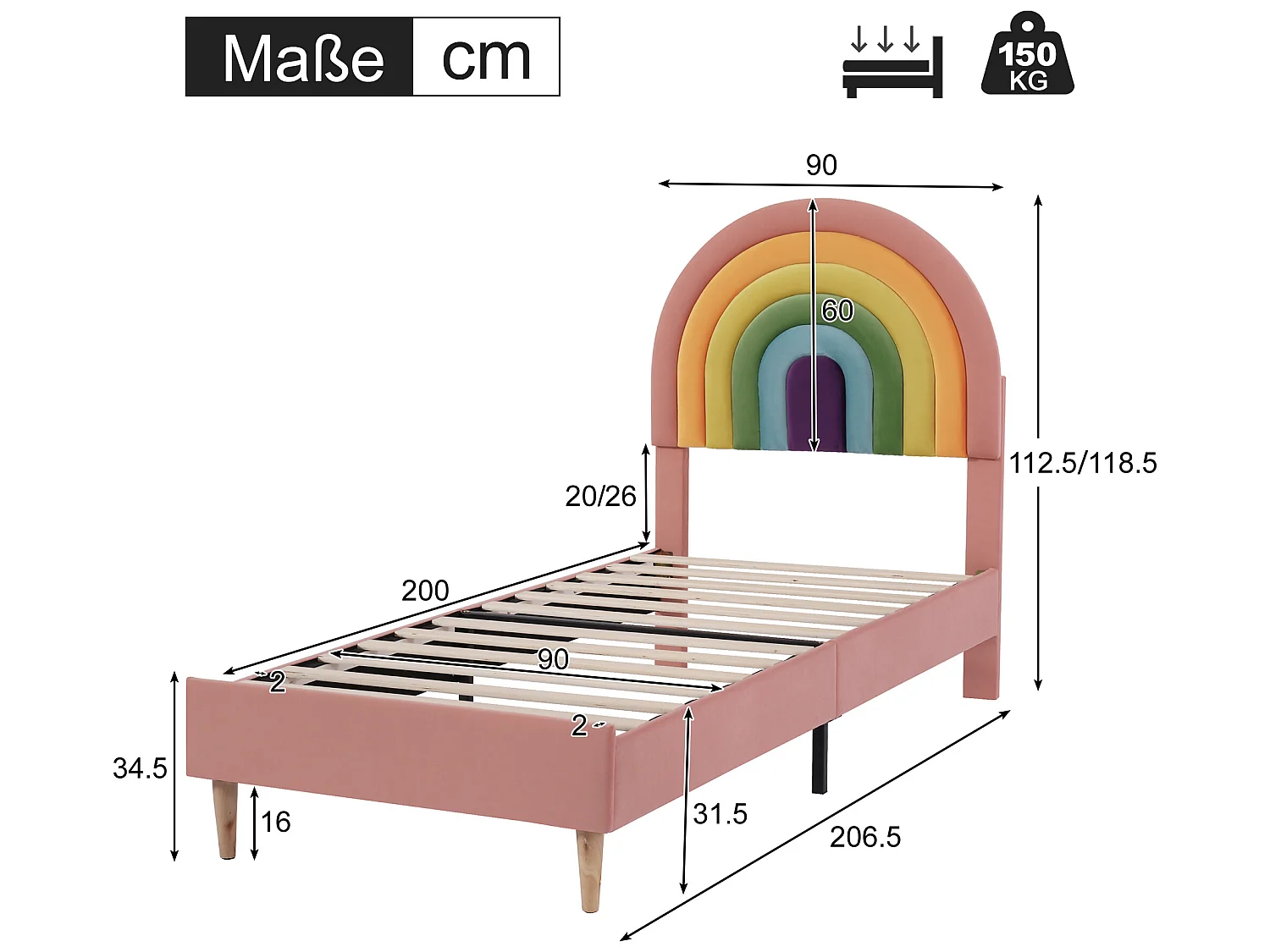 Lit adulte Lit rembourré - Velours rose 90x200 cm - Sweiko