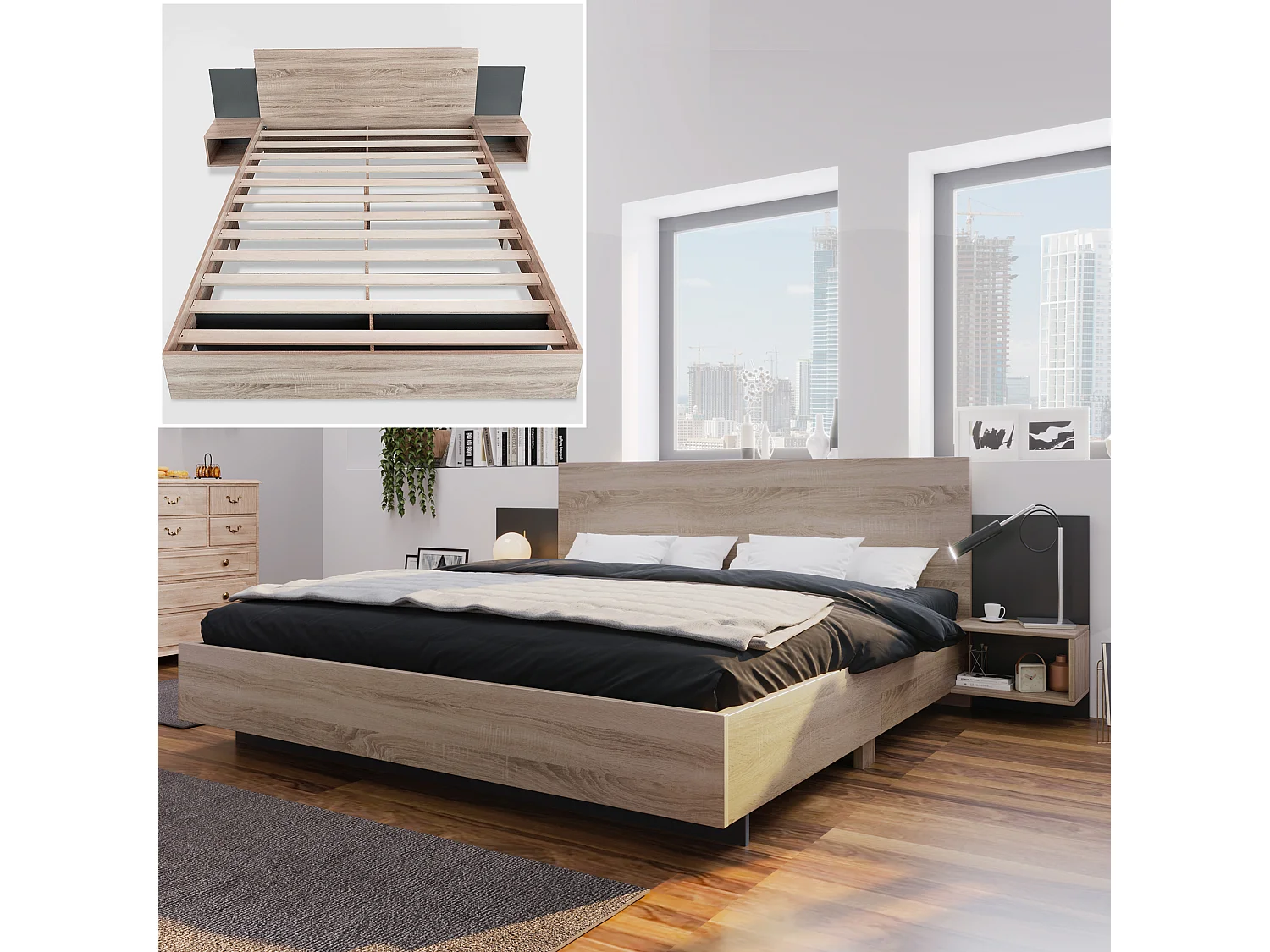 Lit adulte lit en bois - gris foncé 160 x 200 cm - Sweiko