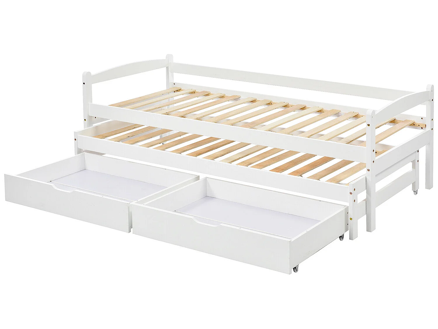 Lit gigogne avec 2 tiroirs - sommier à lattes - 140x200cm - blanc - Sweiko