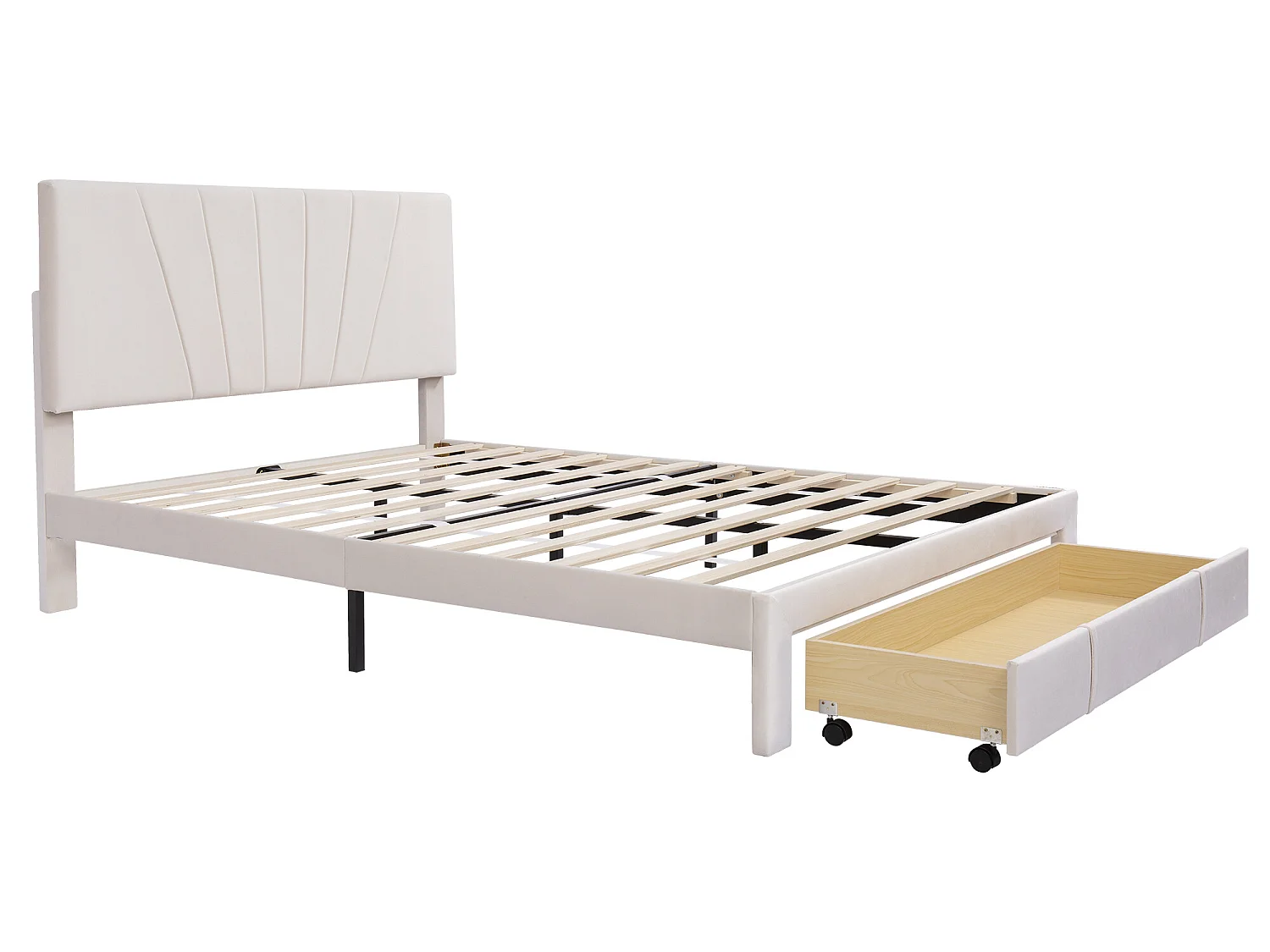 Lit avec tiroirs Lit double rembourré 140 x 200 cm - Blanc cassé sans matelas - Sweiko