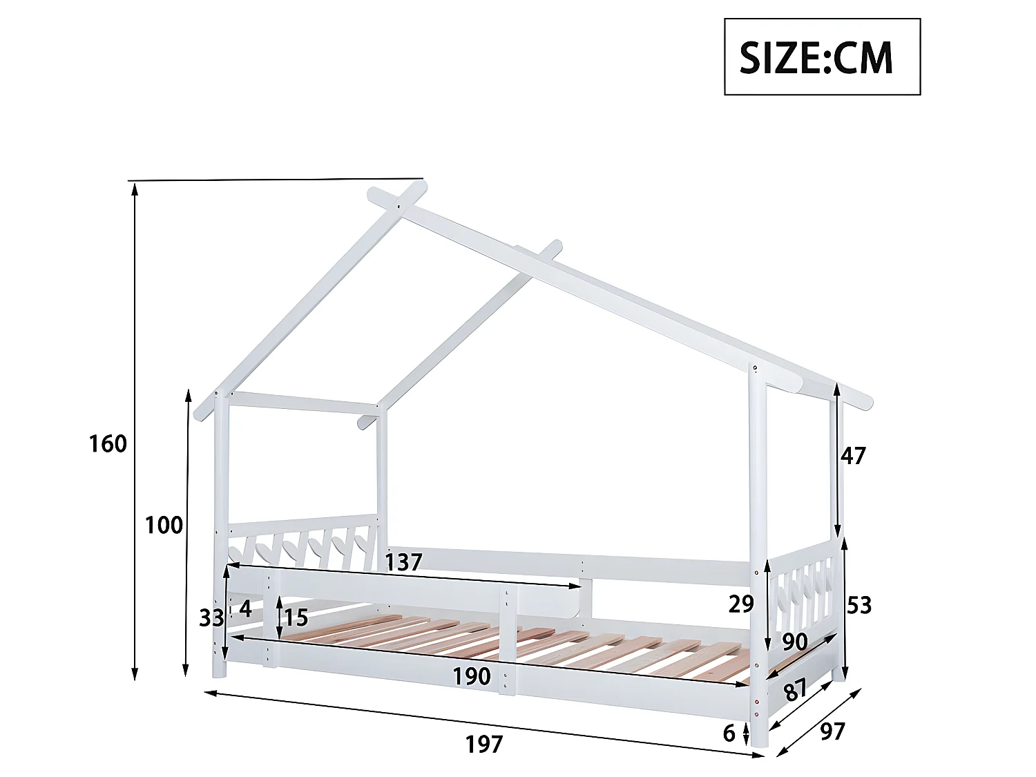Lit gigogne - 90x190cm - blanc - Sweiko