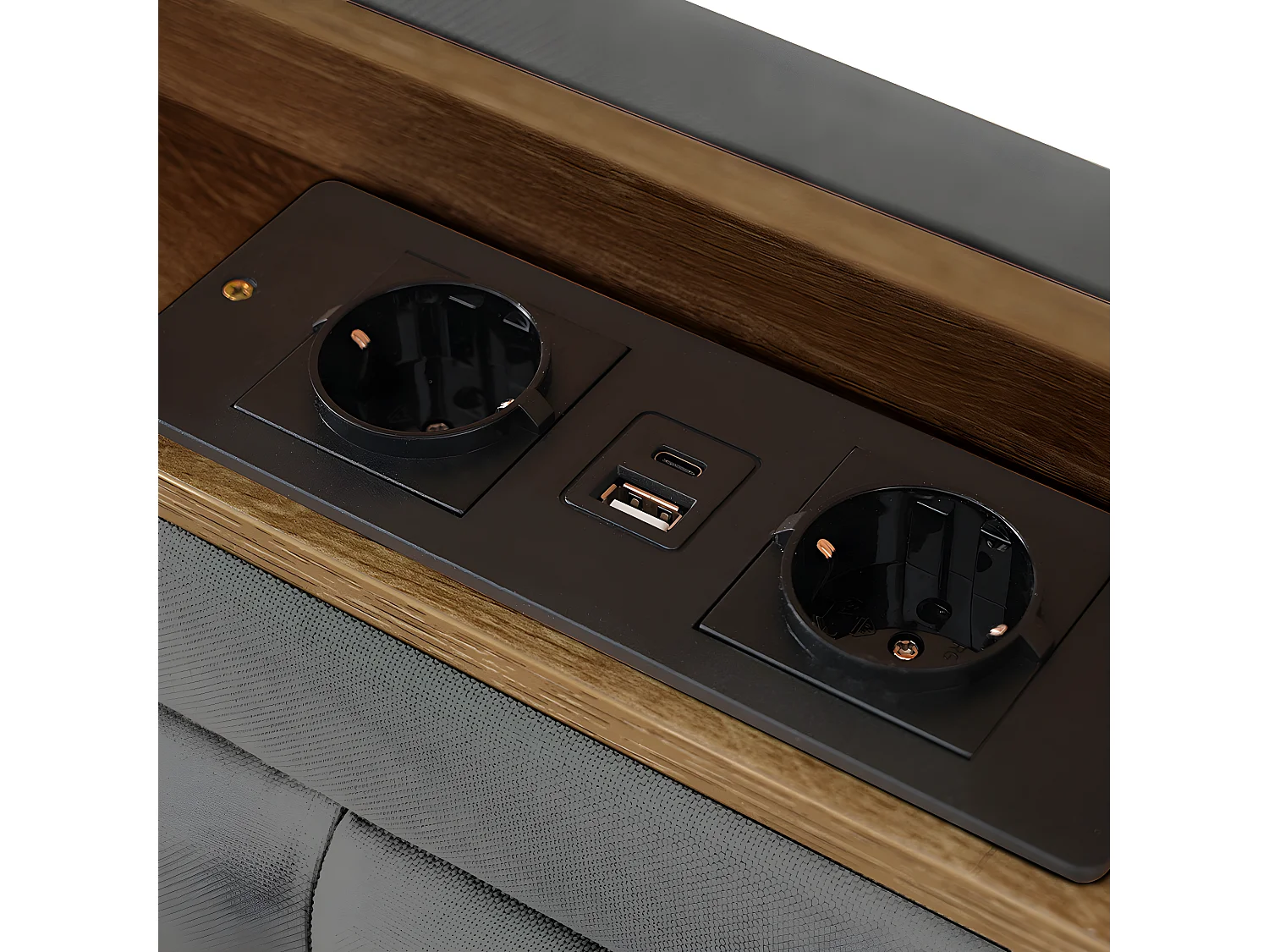 Lit avec chevets - 140 x 200 cm - avec Prise USB - Gris - Sweiko