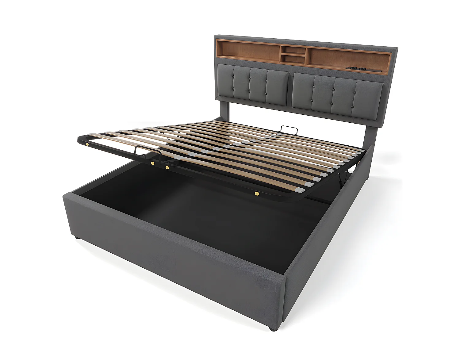 Lit avec chevets - 140 x 200 cm - avec Prise USB - Gris - Sweiko