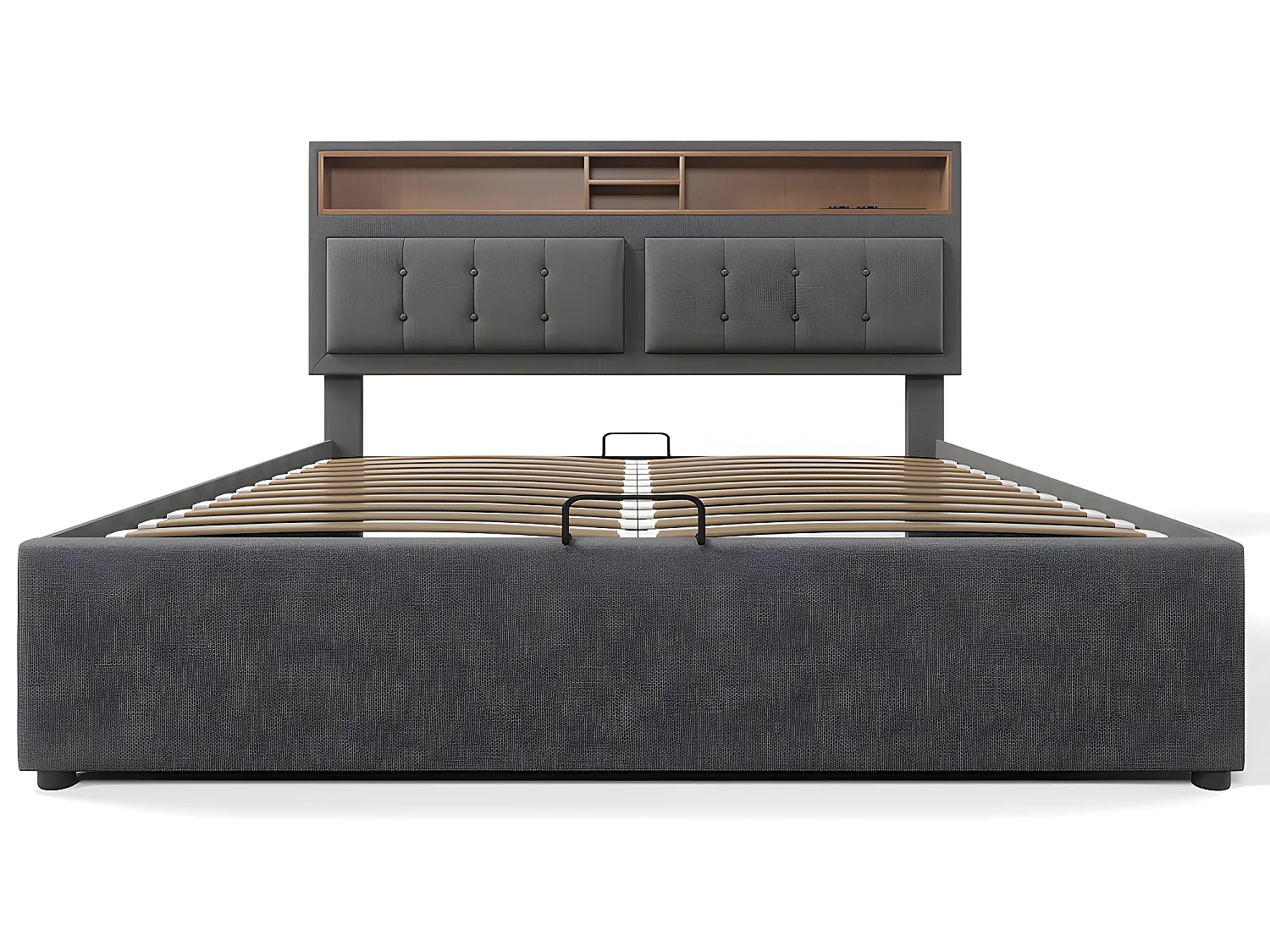 Lit avec chevets - 140 x 200 cm - avec Prise USB - Gris - Sweiko