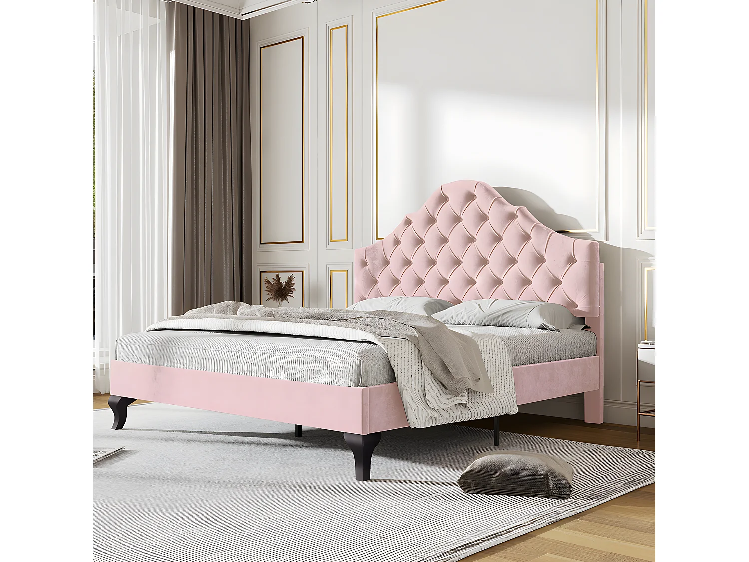 Lit adulte Lit capitonné 140x200 cm - rose - Sweiko