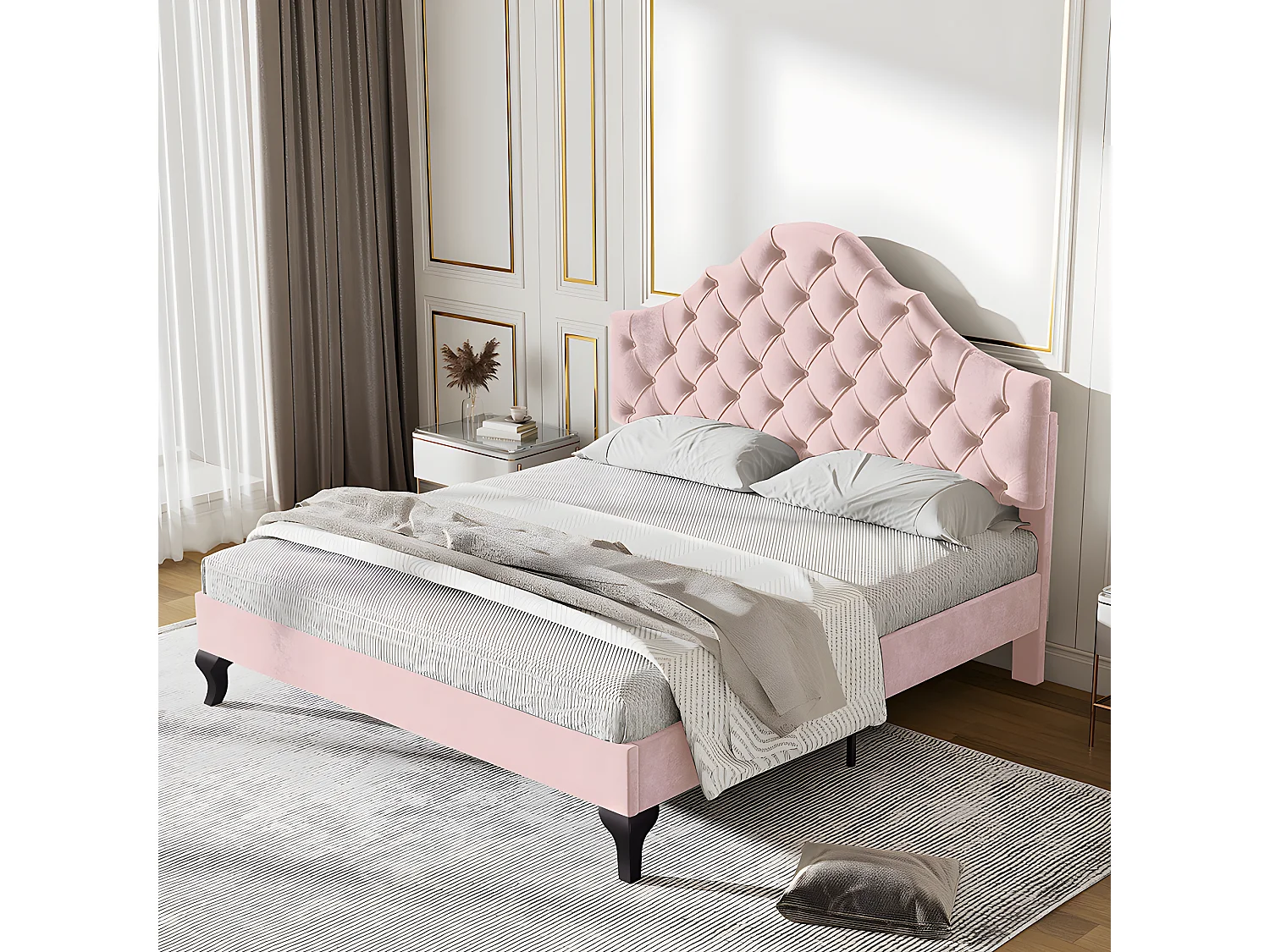 Lit adulte Lit capitonné 140x200 cm - rose - Sweiko