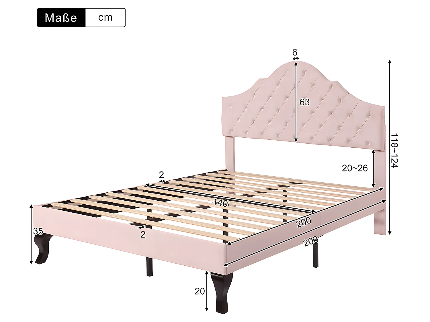 Lit adulte Lit capitonné 140x200 cm - rose - Sweiko