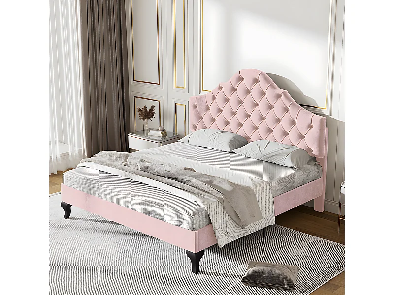 Lit adulte Lit capitonné 140x200 cm - rose - Sweiko