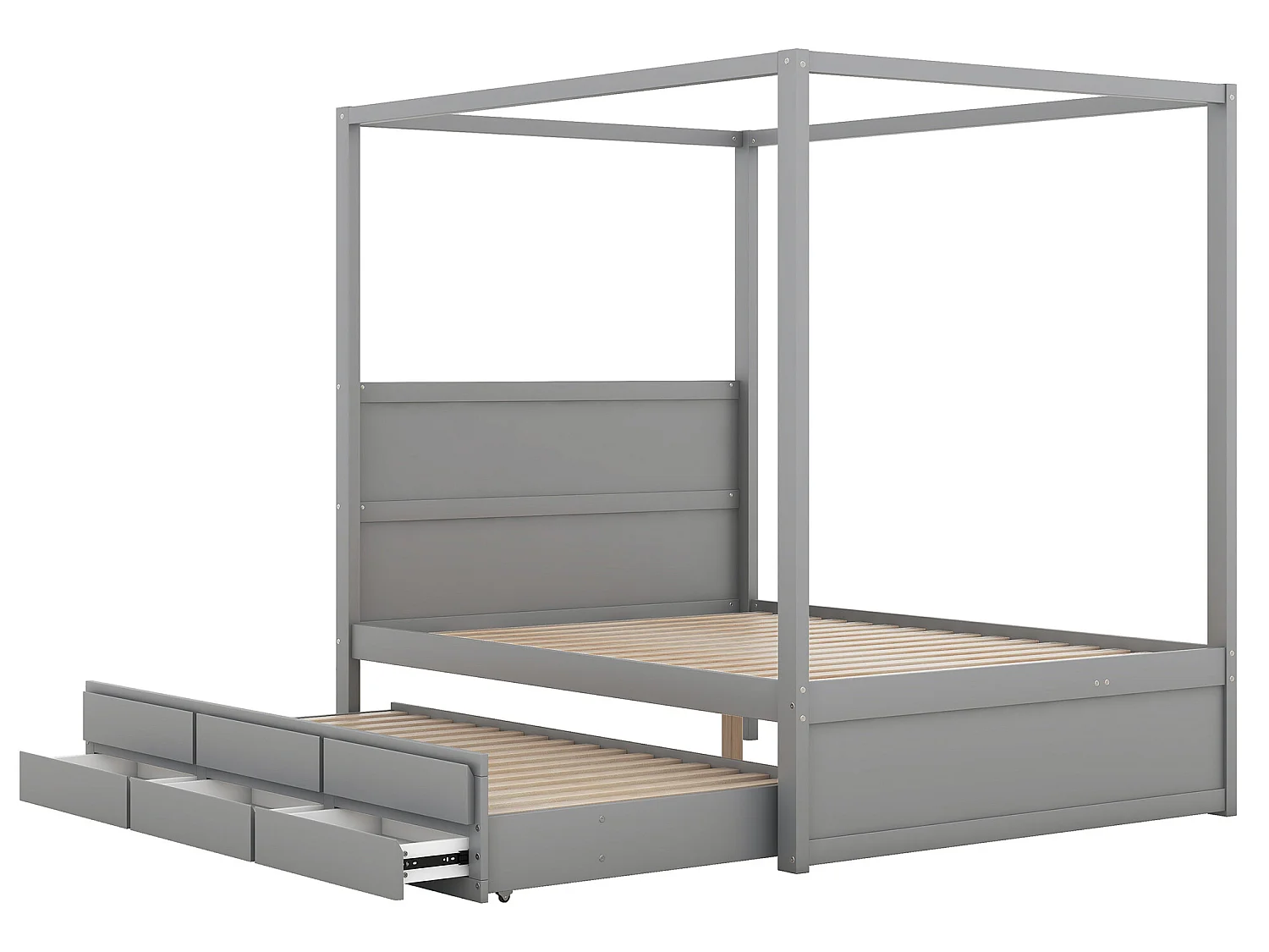 Lit cabane Lit 140 x 200 cm Lit à baldaquin lit gigogne à une place - gris- Sweiko