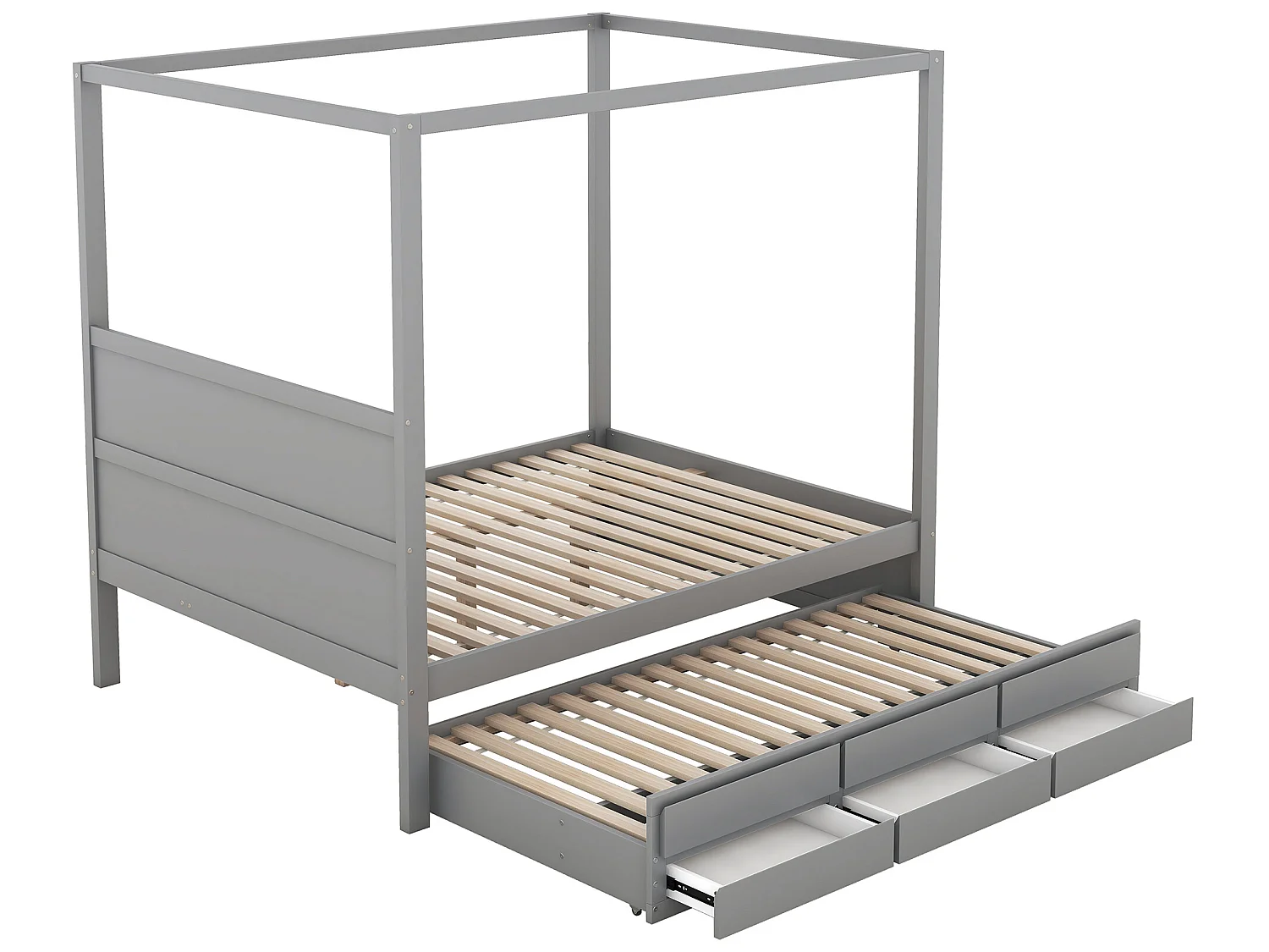 Lit cabane Lit 140 x 200 cm Lit à baldaquin lit gigogne à une place - gris- Sweiko