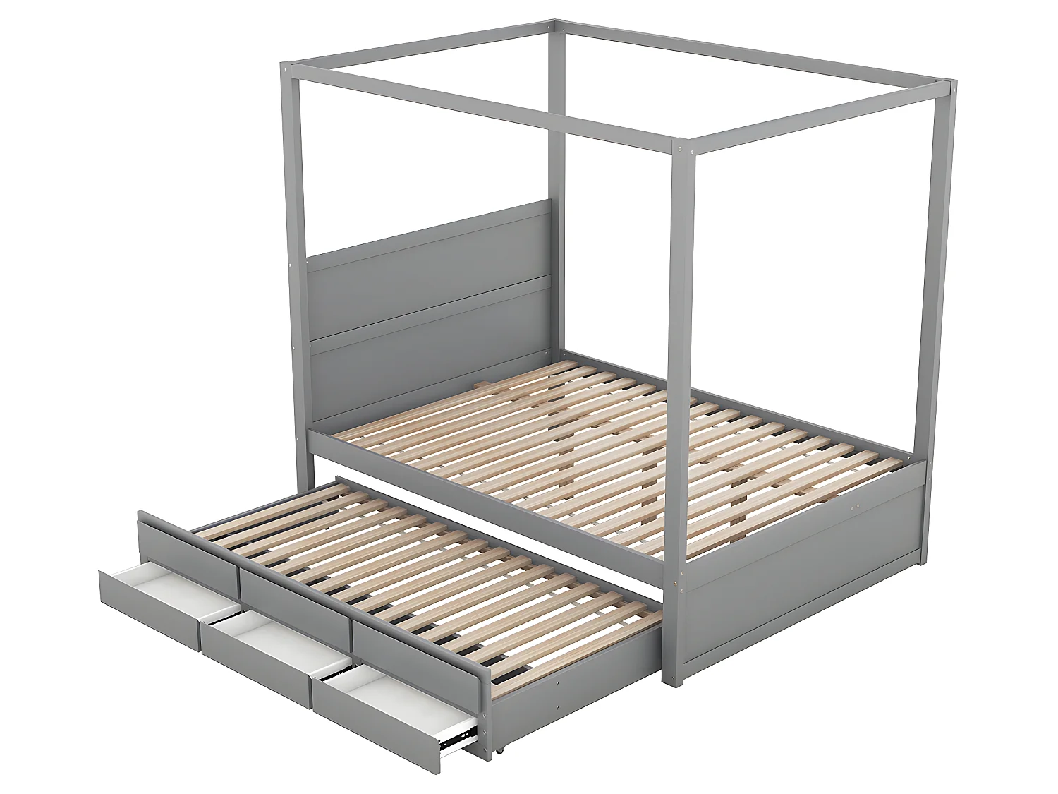 Lit cabane Lit 140 x 200 cm Lit à baldaquin lit gigogne à une place - gris- Sweiko