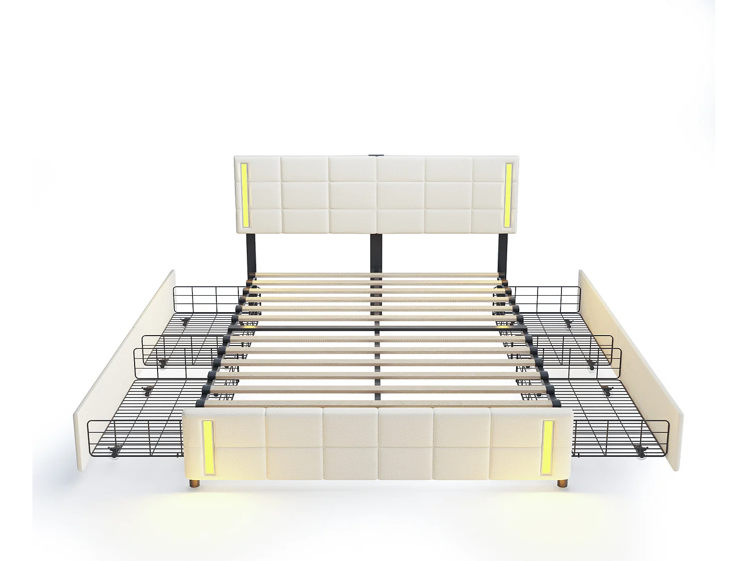 Lit avec tiroirs Lit adulte 140x200 cm avec prise de lumière LED  - Beige - Sweiko