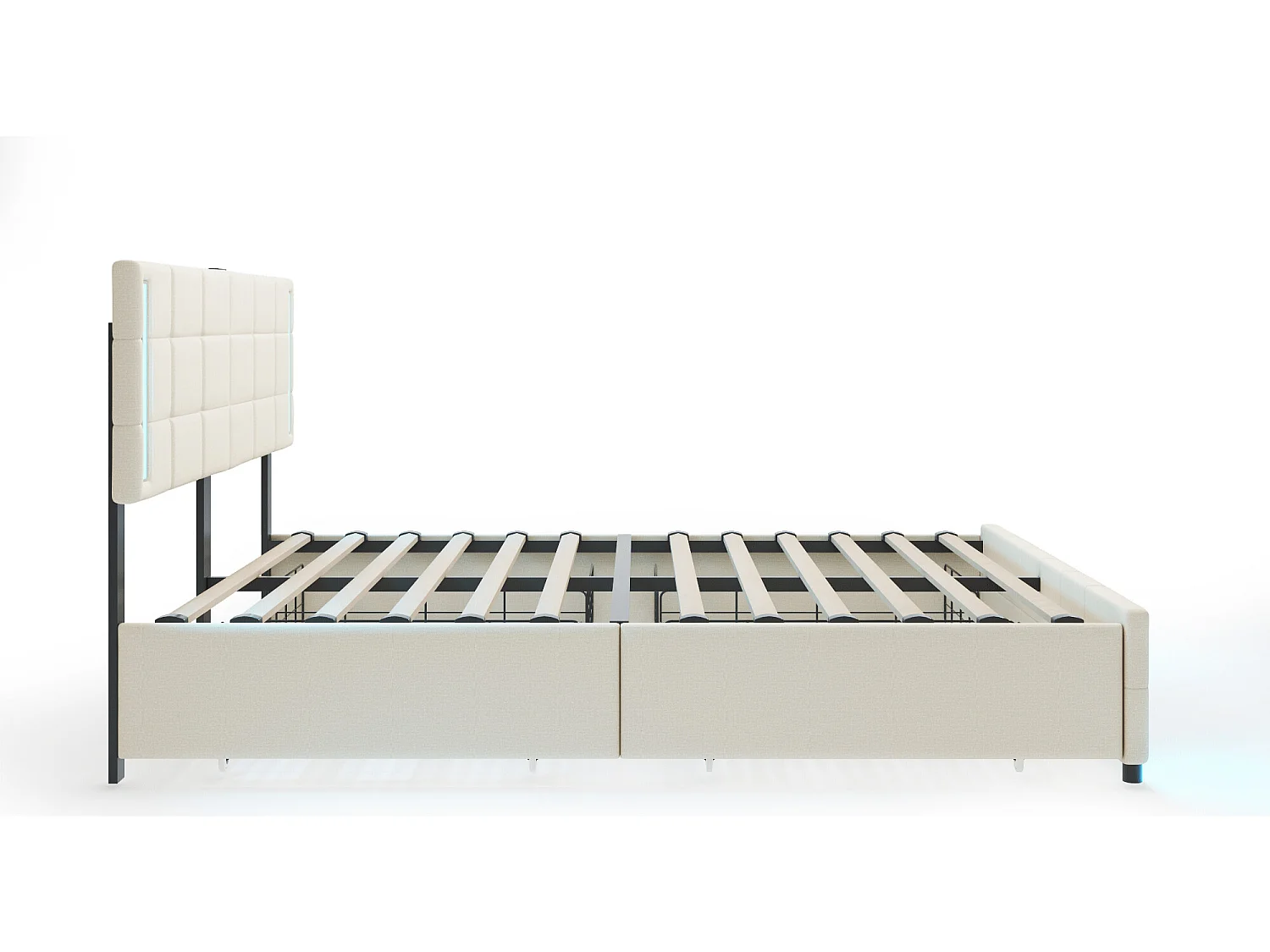 Lit avec tiroirs Lit adulte 140x200 cm avec prise de lumière LED  - Beige - Sweiko