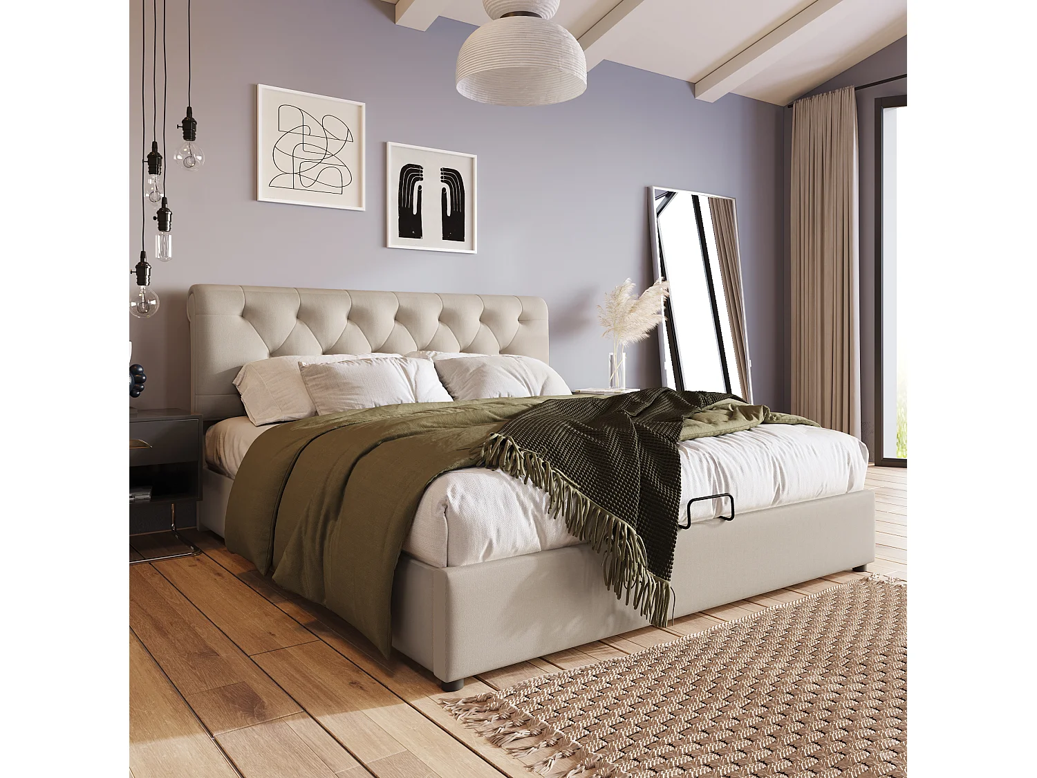 Lit adulte Lit double avec sommier, tête de lit confortable et réglable 160x200 cm