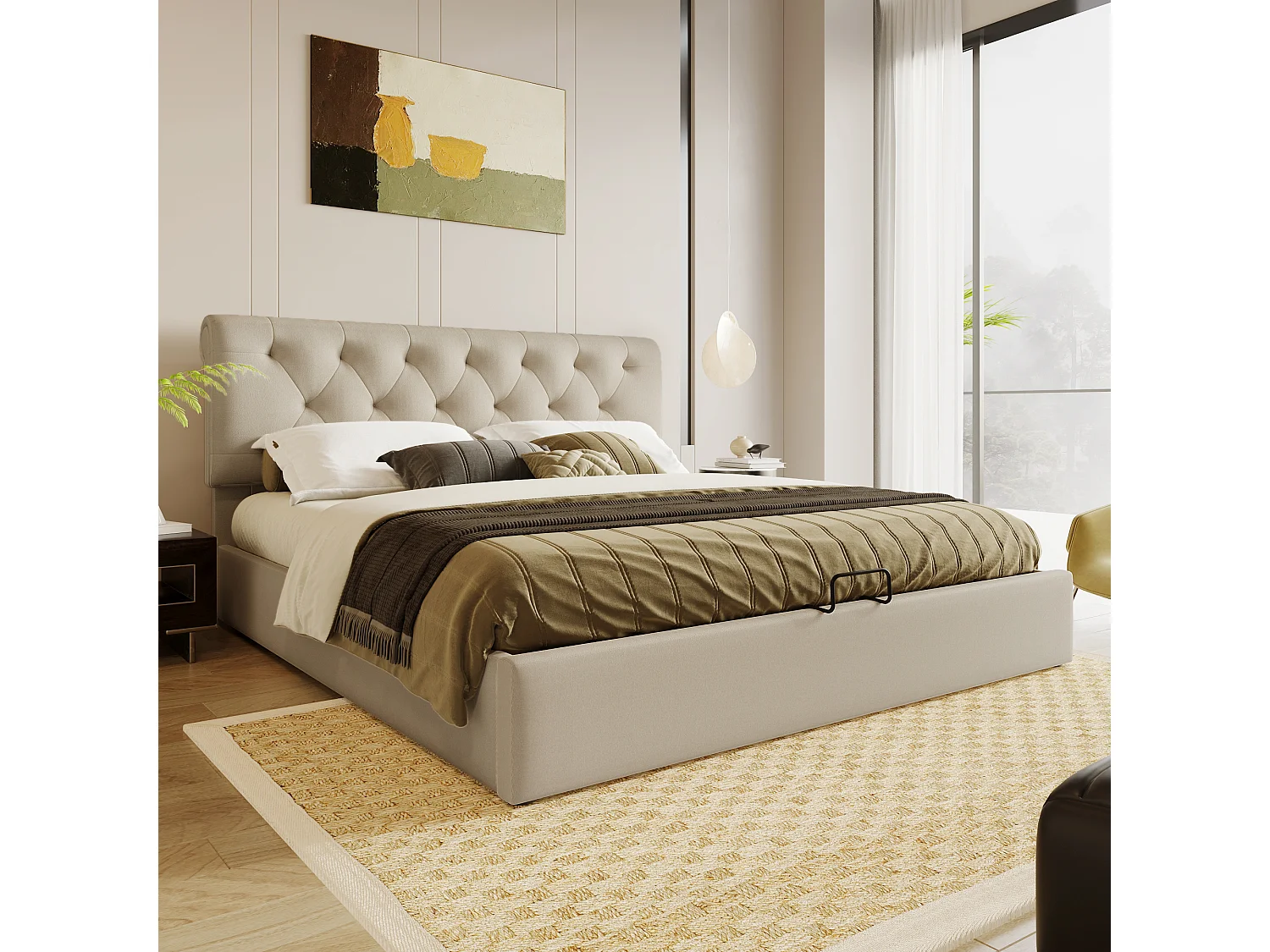 Lit adulte Lit double avec sommier, tête de lit confortable et réglable 160x200 cm