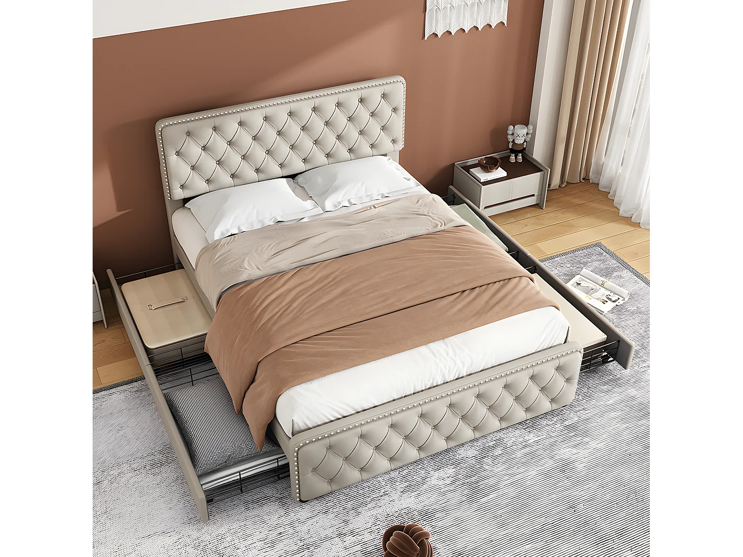 Lit avec 4 tiroirs - 140 x 200 cm - Beige - Sweiko