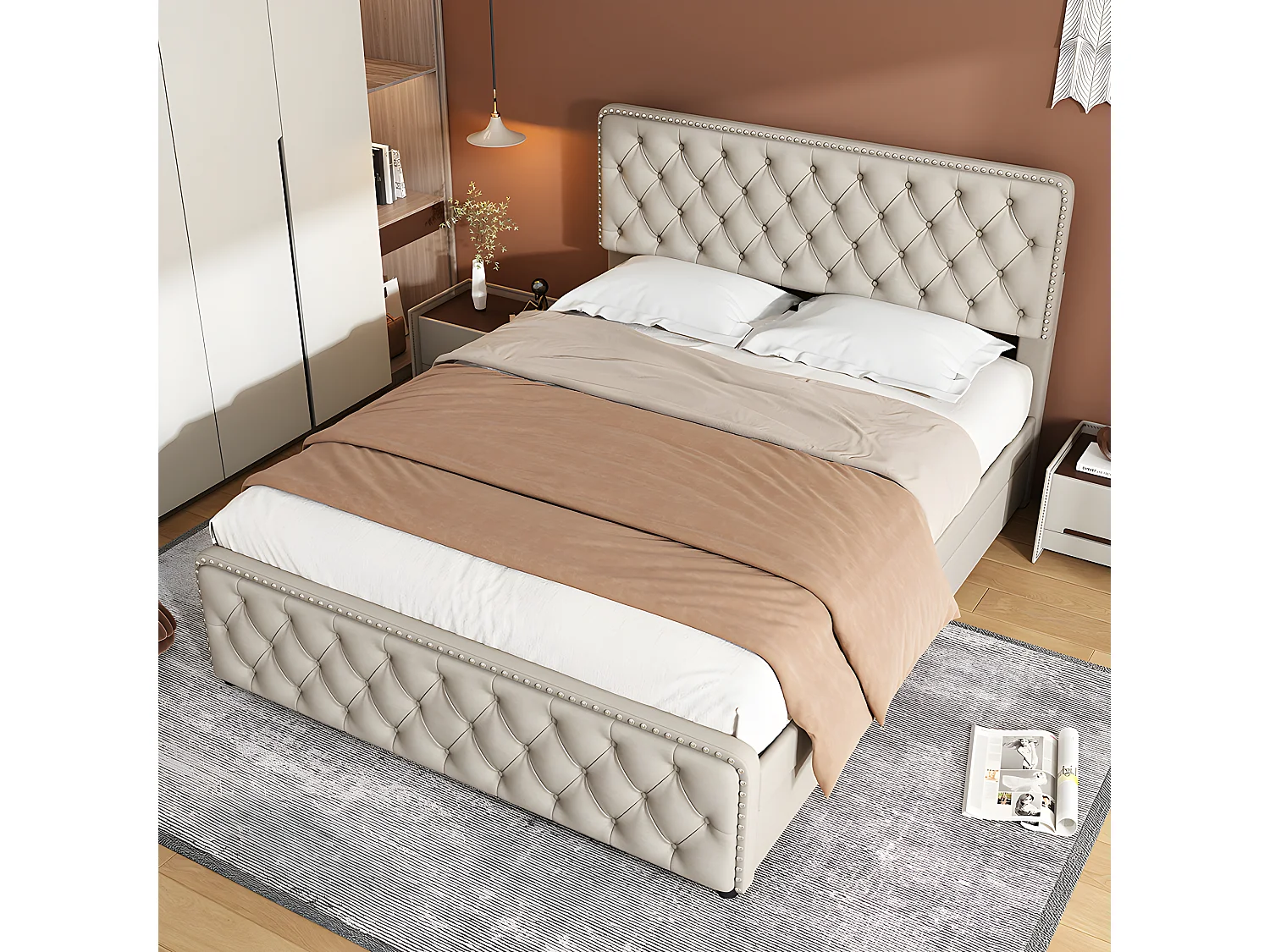 Lit avec 4 tiroirs - 140 x 200 cm - Beige - Sweiko