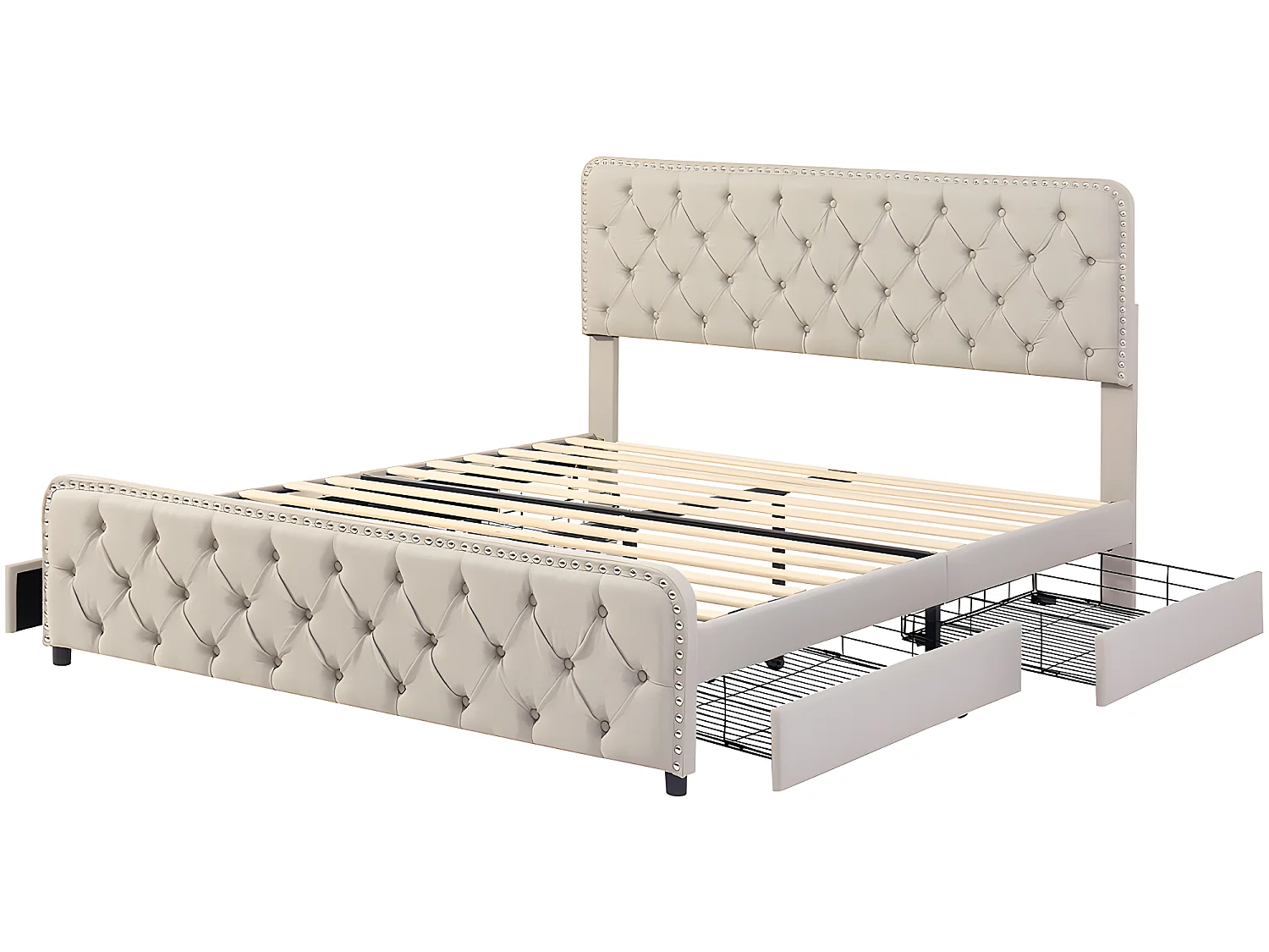 Lit avec 4 tiroirs - 140 x 200 cm - Beige - Sweiko