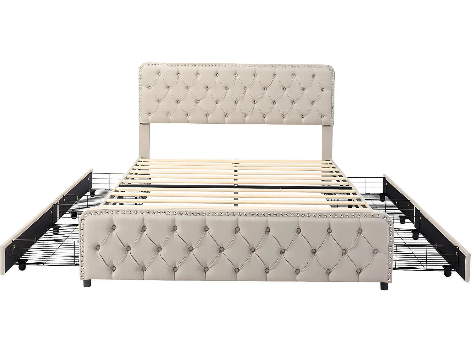 Lit avec 4 tiroirs - 140 x 200 cm - Beige - Sweiko