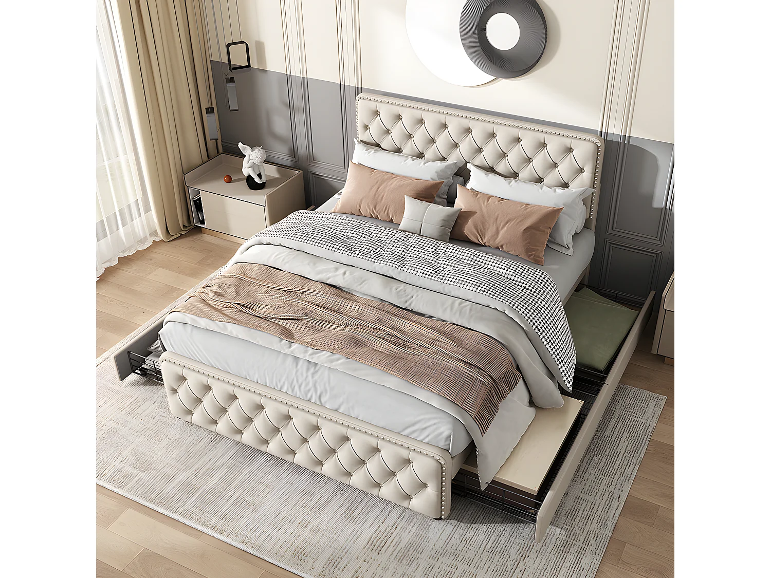 Lit avec 4 tiroirs - 140 x 200 cm - Beige - Sweiko