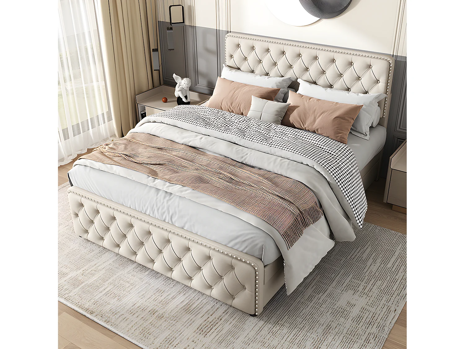 Lit avec 4 tiroirs - 140 x 200 cm - Beige - Sweiko