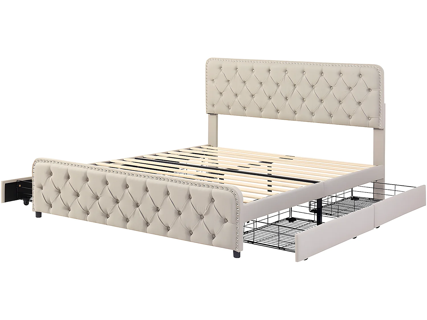 Lit avec 4 tiroirs - 140 x 200 cm - Beige - Sweiko