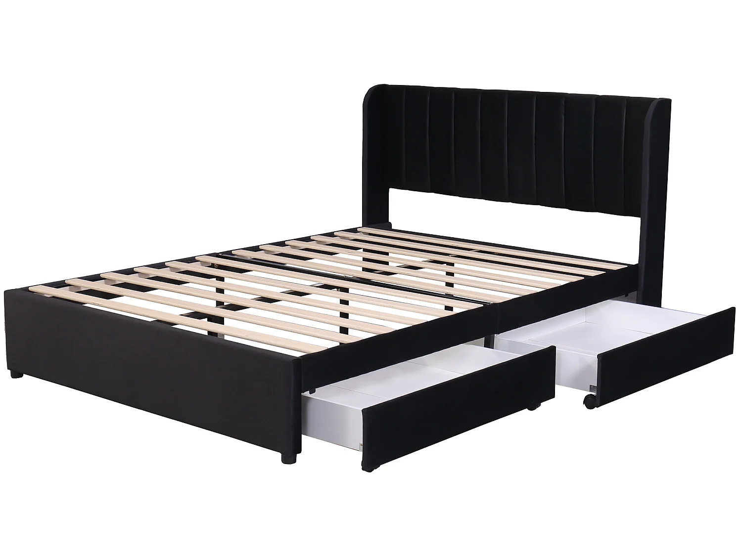 Lit avec 2 tiroirs - Noir - 140 x 200 cm - Sweiko