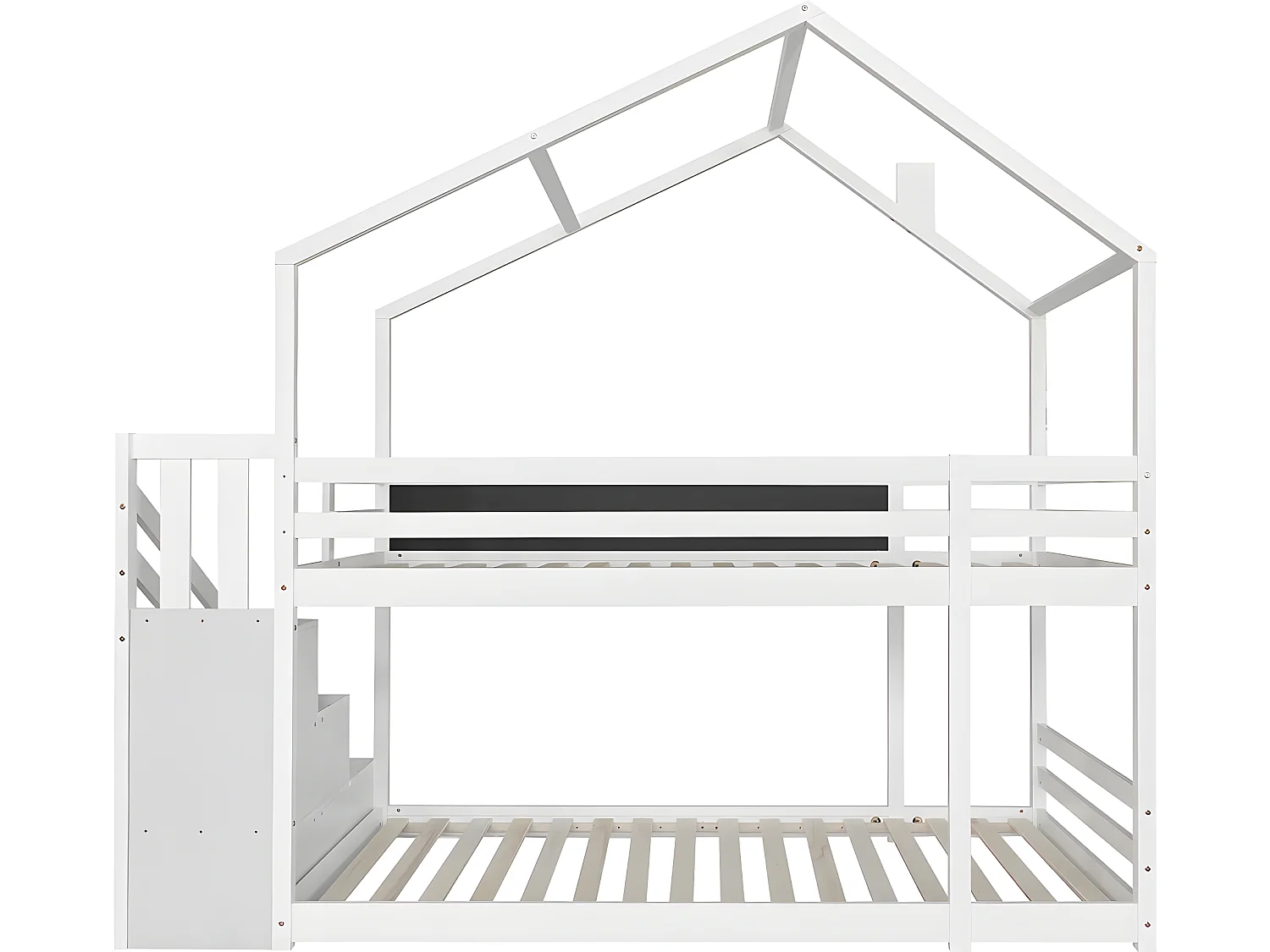 Lit mezzanine cabane avec escalier de rangement - 3 tiroirs - 90x200cm - bois massif - blanc - Sweiko