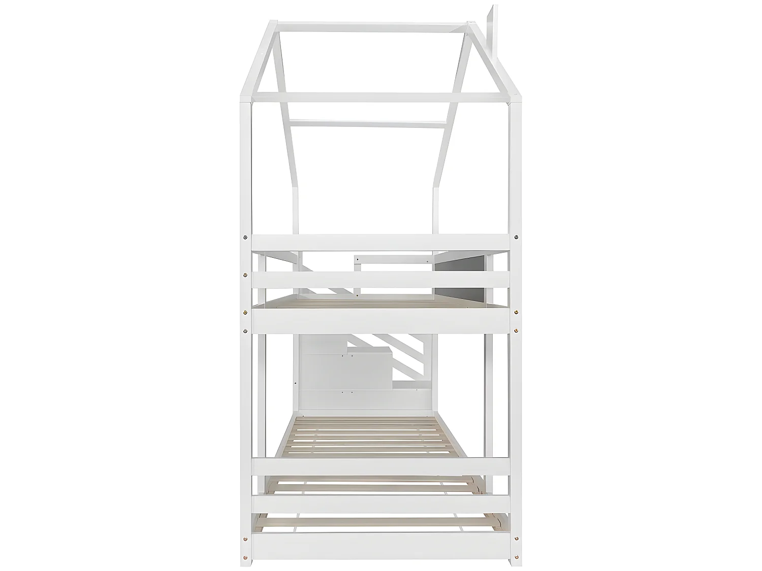 Lit mezzanine cabane avec escalier de rangement - 3 tiroirs - 90x200cm - bois massif - blanc - Sweiko