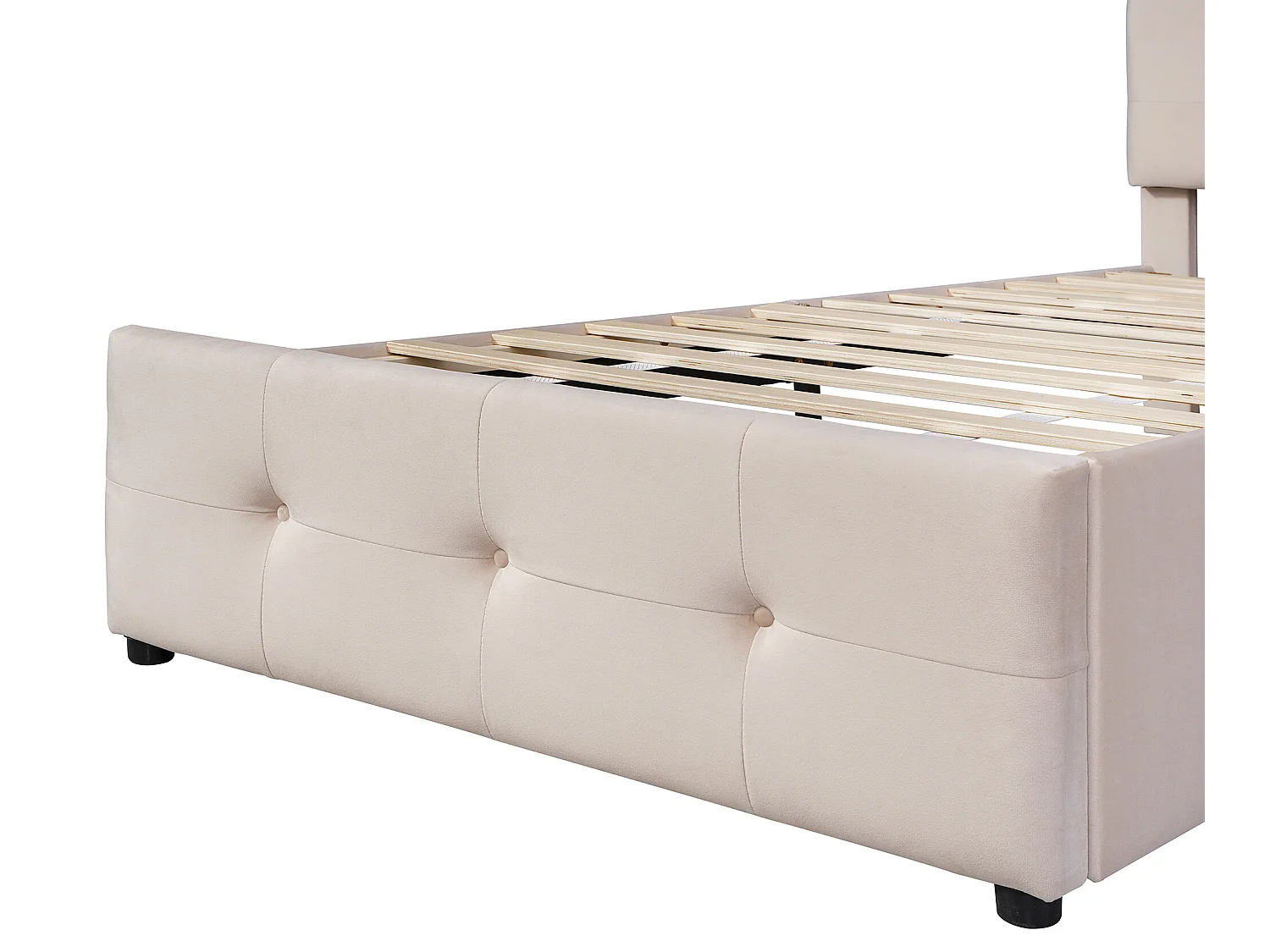 Lit avec tiroirs Lit rembourré - 90 x 200 cm Tissu velours Beige (matelas non inclus) - Sweiko