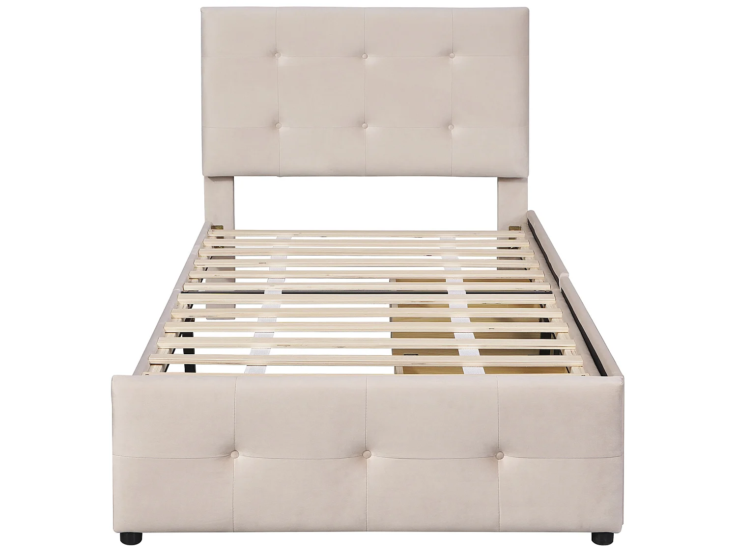 Lit avec tiroirs Lit rembourré - 90 x 200 cm Tissu velours Beige (matelas non inclus) - Sweiko