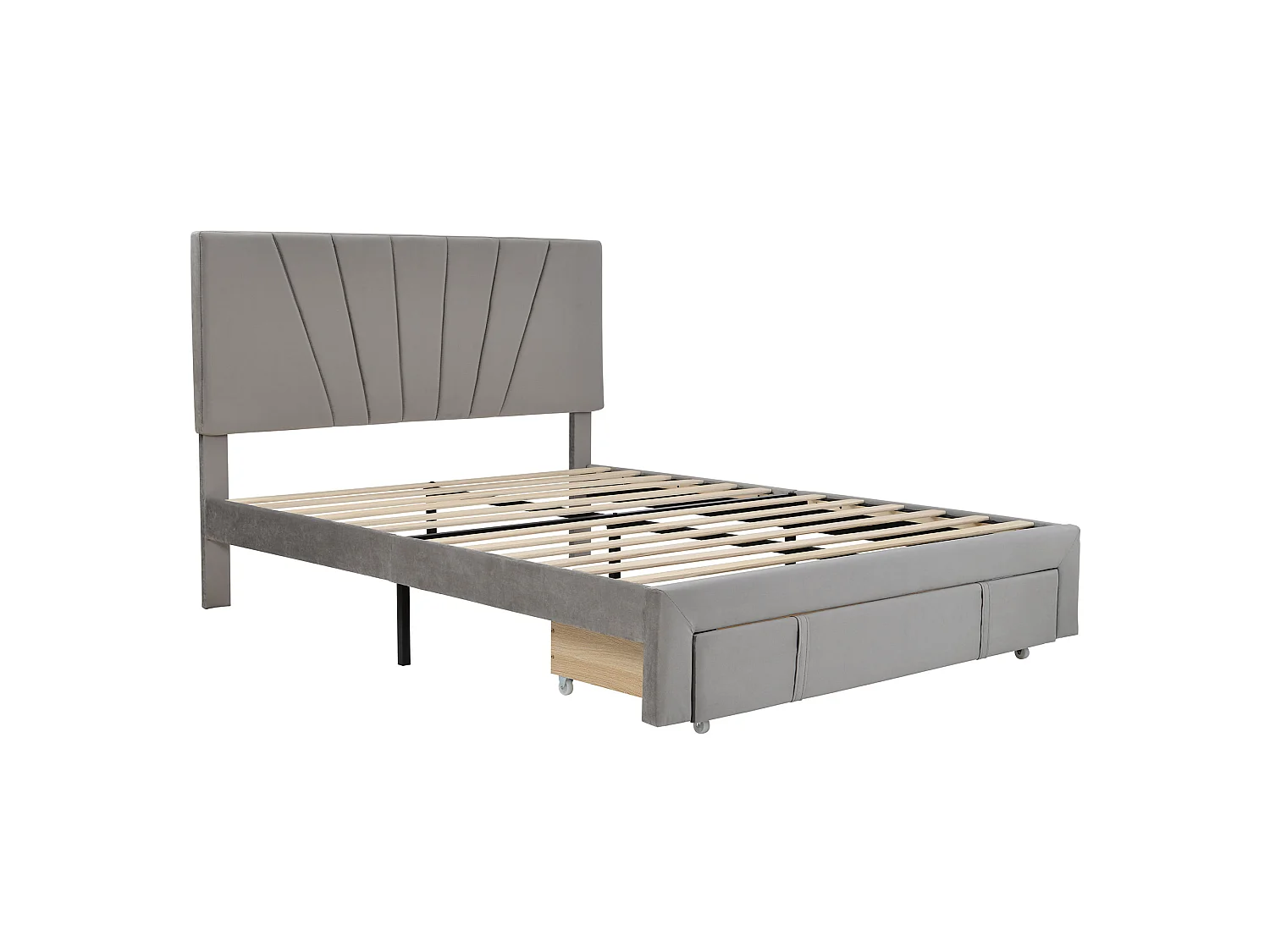 Lit avec tiroirs Lit double rembourré 140 x 200 cm - Gris sans matelas - Sweiko