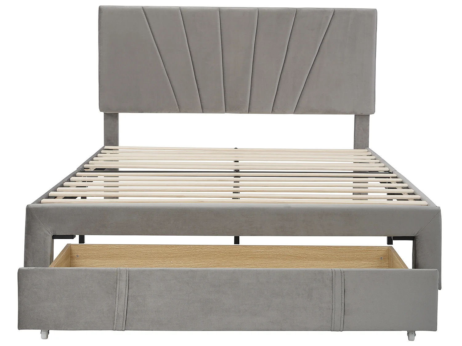 Lit avec tiroirs Lit double rembourré 140 x 200 cm - Gris sans matelas - Sweiko