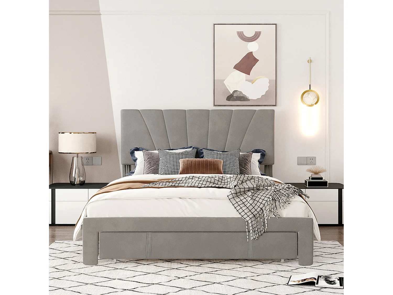 Lit ave grand tiroir Sommier Facile à Monter Gris 140x200 cm - Sweiko