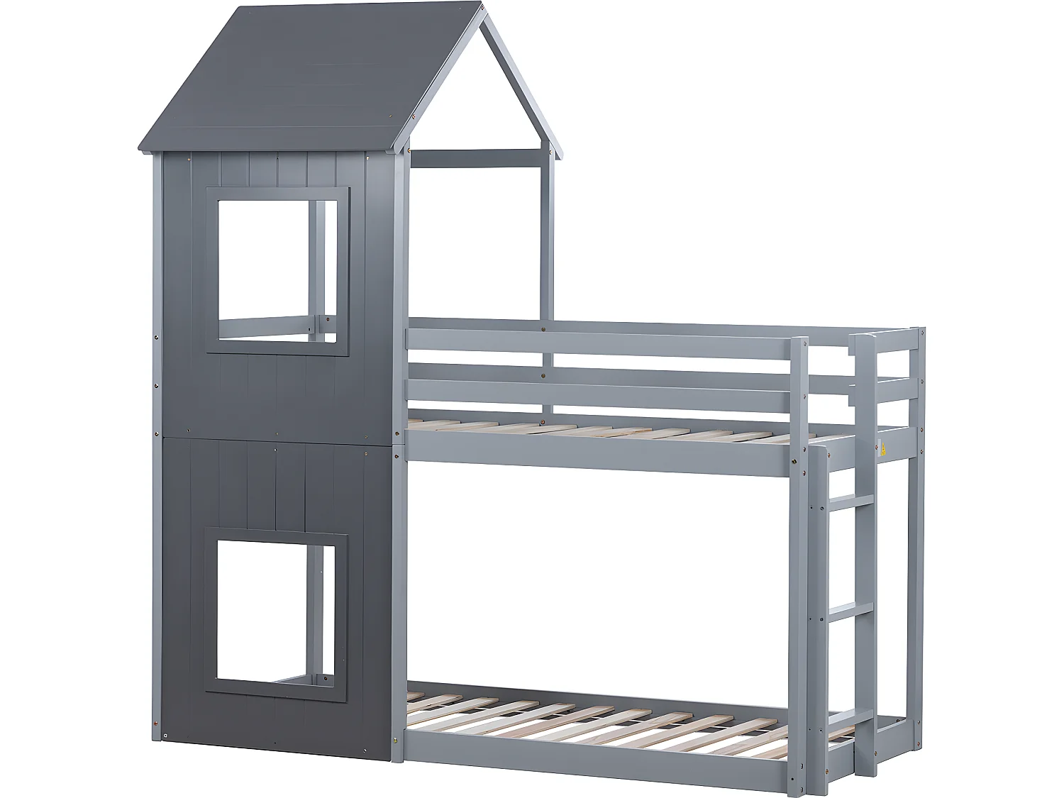 Lit superposé cabane - échelle - 90x200cm - pin massif - Gris - Sweiko