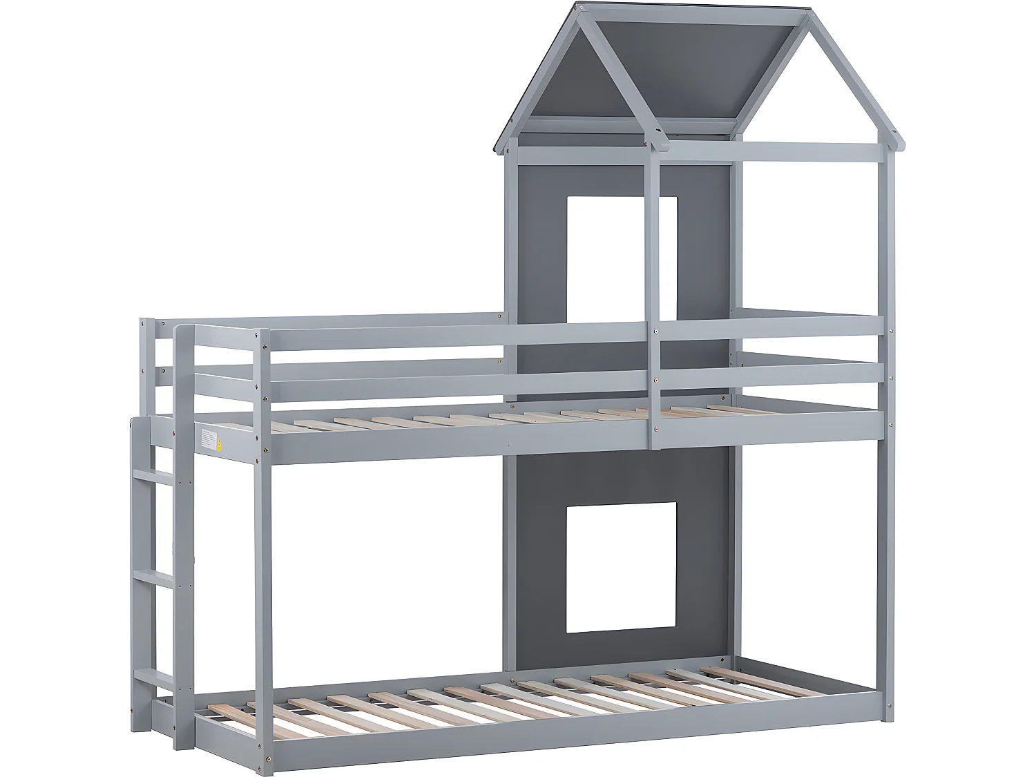 Lit superposé cabane - échelle - 90x200cm - pin massif - Gris - Sweiko