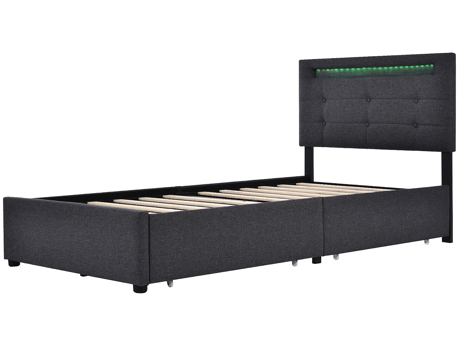 Lit avec tiroirs - 90x200cm avec éclairage LED et 2 tiroirs Gris (sans matelas) - Sweiko