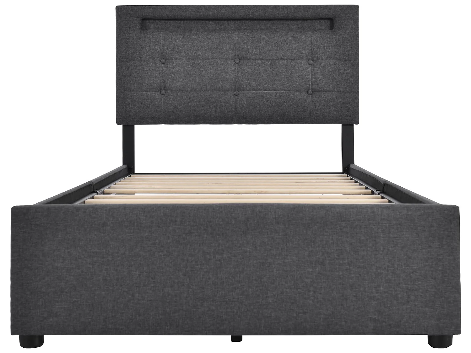 Lit avec tiroirs - 90x200cm avec éclairage LED et 2 tiroirs Gris (sans matelas) - Sweiko