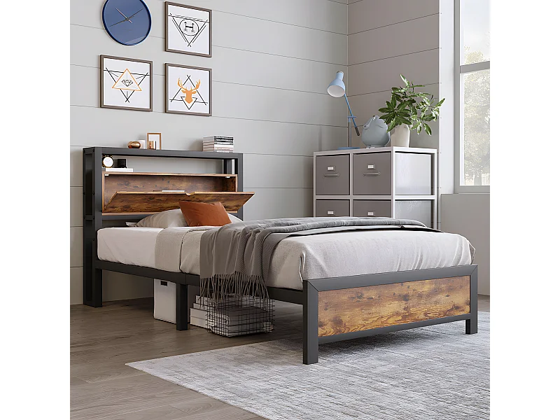 Lit adulte 90 x 200 cm Lit métallique Lits pour adolescents Lit simple - Sweiko