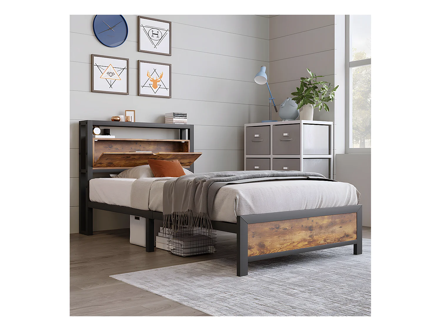 Lit adulte 90 x 200 cm Lit métallique Lits pour adolescents Lit simple - Sweiko
