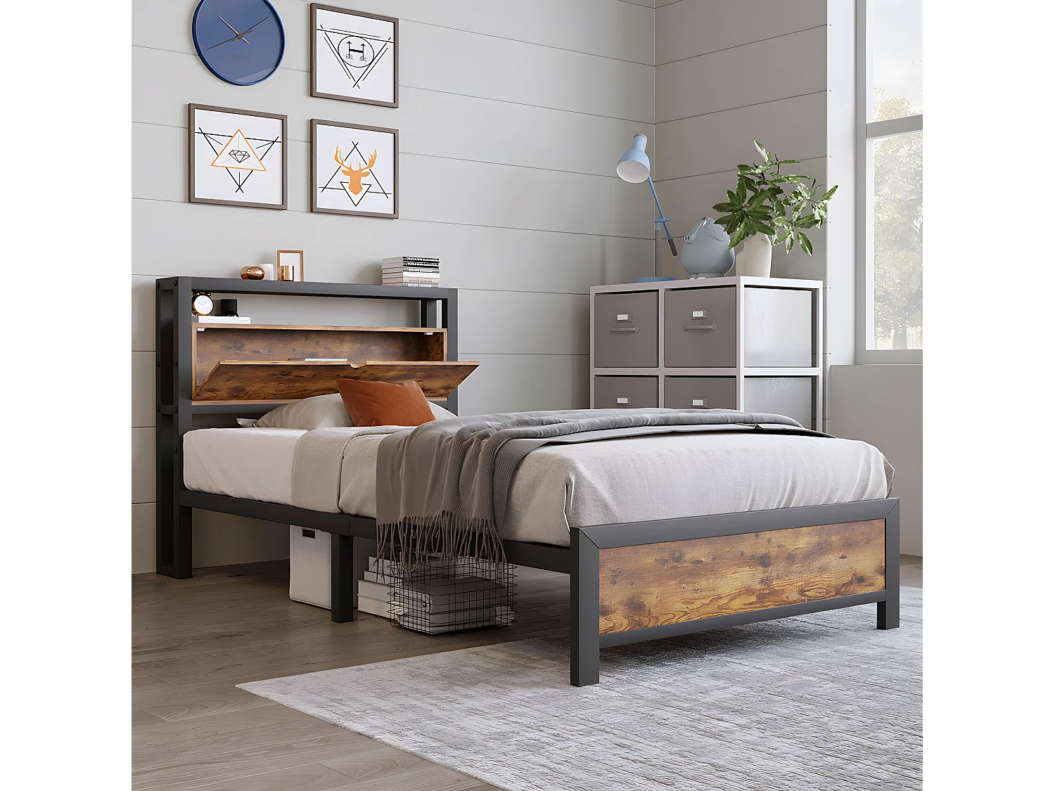 Lit adulte 90 x 200 cm Lit métallique Lits pour adolescents Lit simple - Sweiko