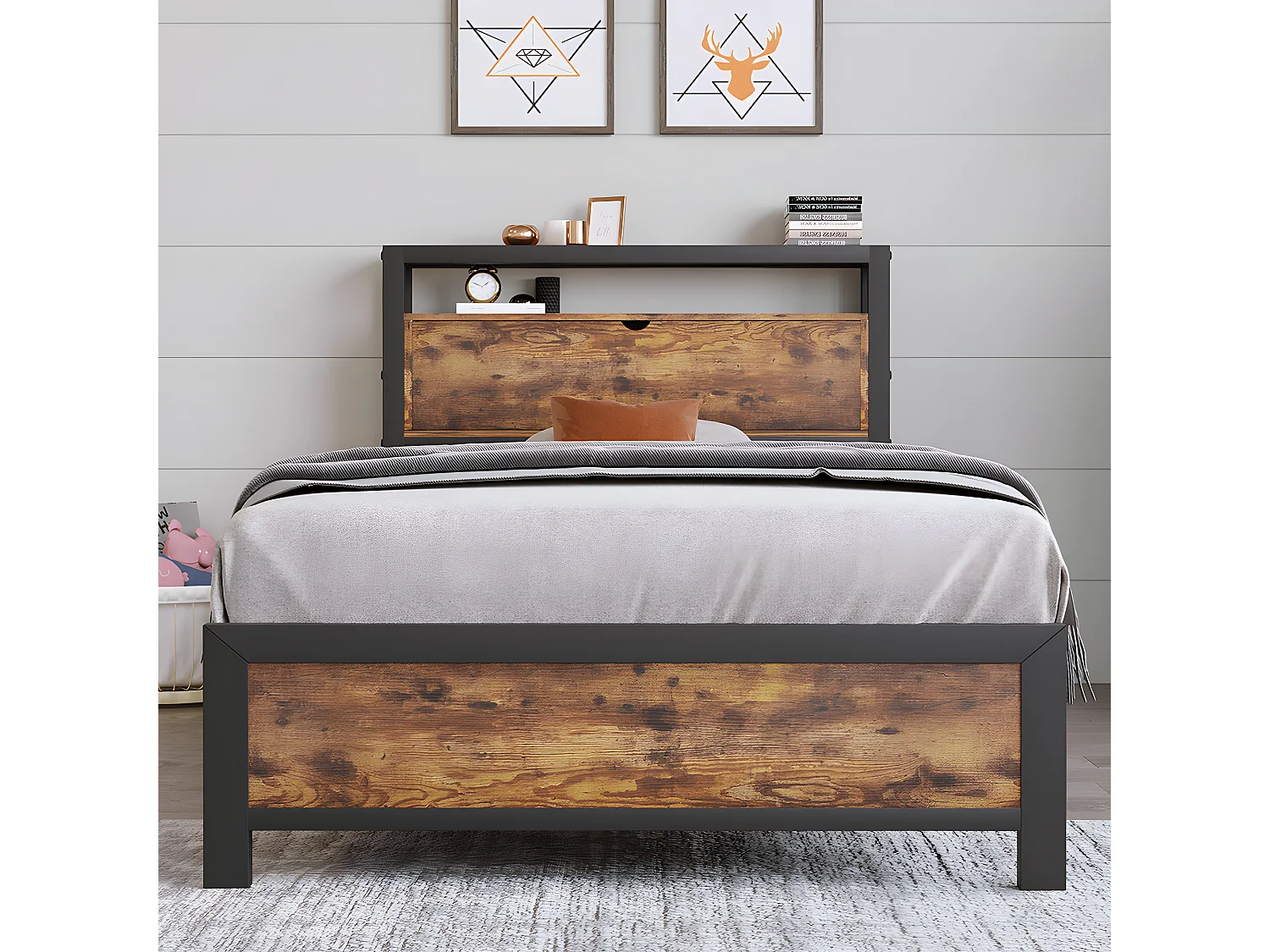 Lit adulte 90 x 200 cm Lit métallique Lits pour adolescents Lit simple - Sweiko