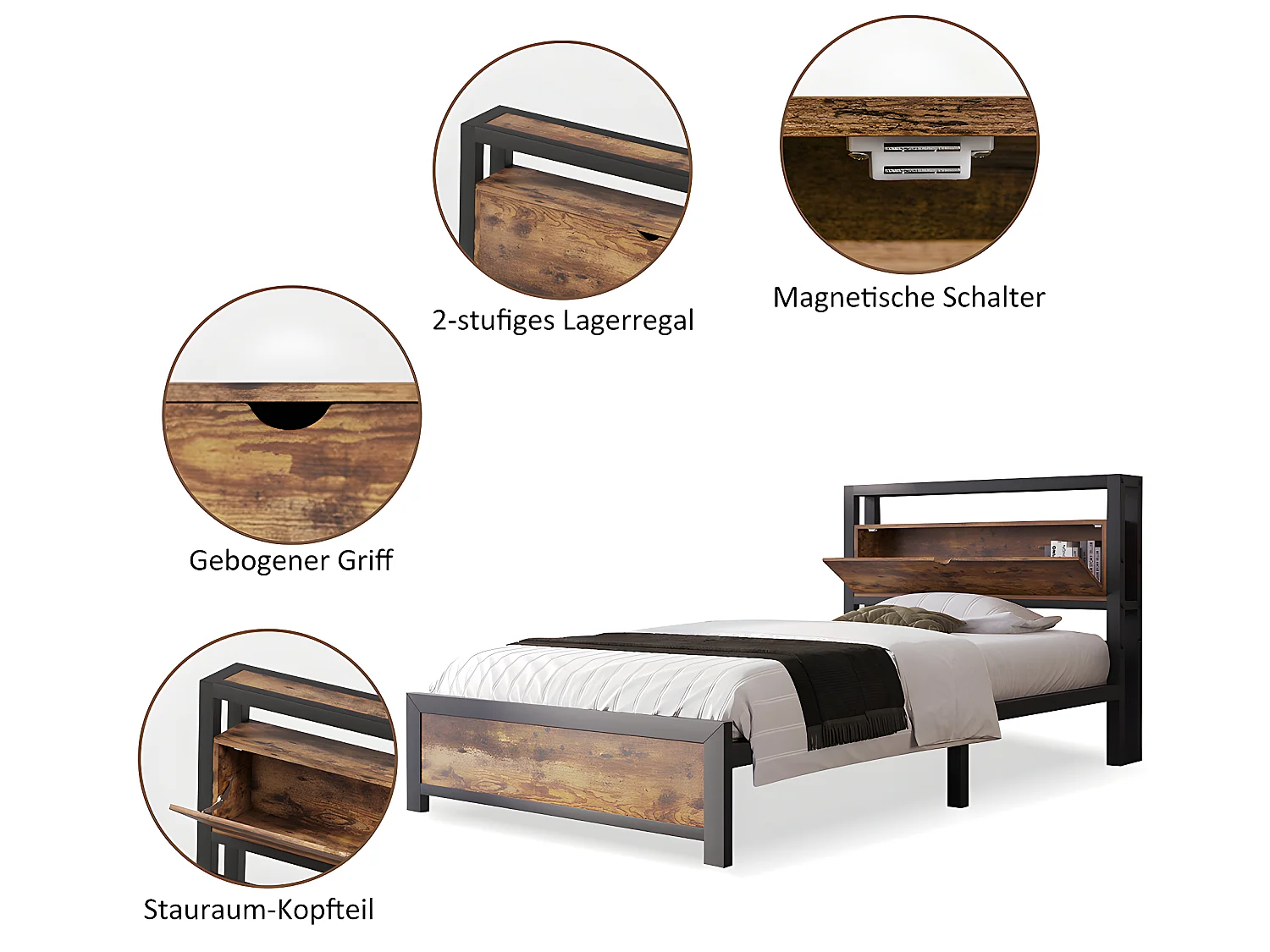 Lit adulte 90 x 200 cm Lit métallique Lits pour adolescents Lit simple - Sweiko