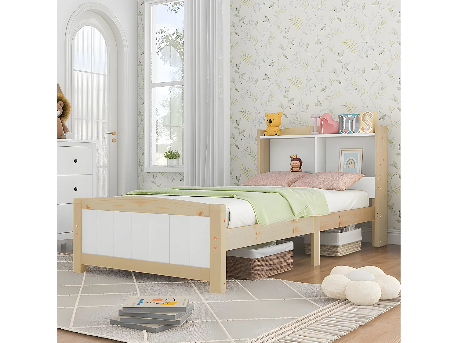 Lit adulte 90 x 200 cm Lit simple en bois massif Tête de lit - Sweiko