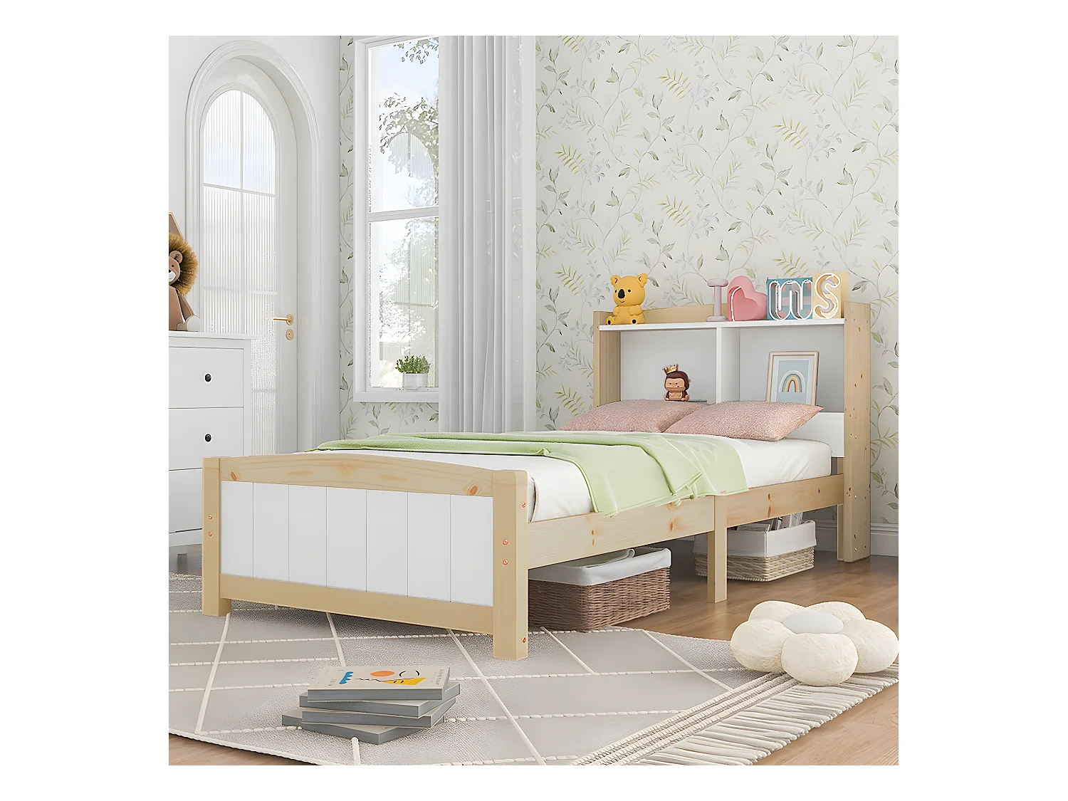 Lit adulte 90 x 200 cm Lit simple en bois massif Tête de lit - Sweiko